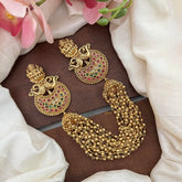 Antique Lakshmi Jada Billai with Golden Pearl Maatil-Bun Billai-Red Green-G13092